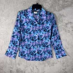 Black Market Shirt Womens Medium Blue Purple Geometric Button Up Long Sleeve USA
